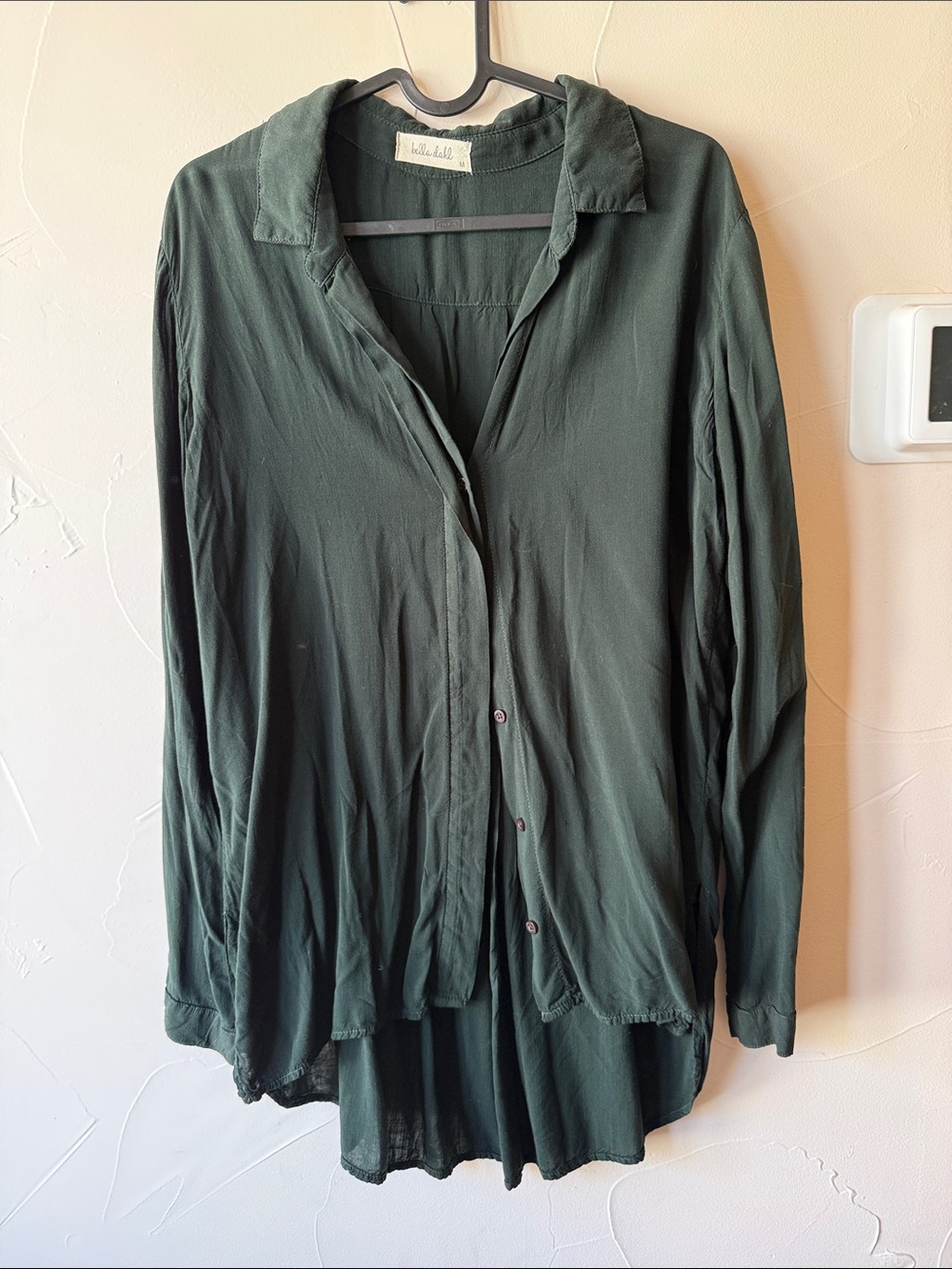 Bella Dahl Sheer Dark Green Long-Sleeve Button Down Shirt
